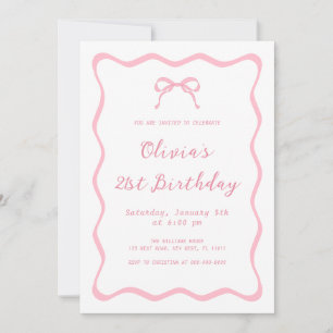 Invitación Coquette Rosa Bow Fiesta de cumpleaños Adulto