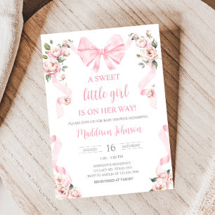 Invitación Coquette rosa Bow Floral Baby Shower