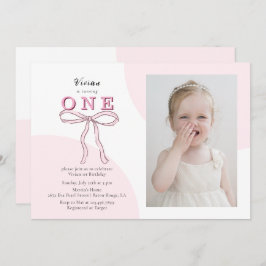 Invitación Coquette rosa Bow Foto 1º cumpleaños