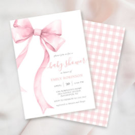 Invitación Coquette rosa Bow Gingham Chica Baby Shower