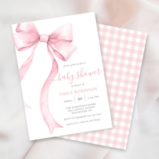 Invitación Coquette rosa Bow Gingham Chica Baby Shower (Subido por el creador)