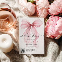 Invitación Coquette rosa Bow Romántico código Qr Ducha de nov
