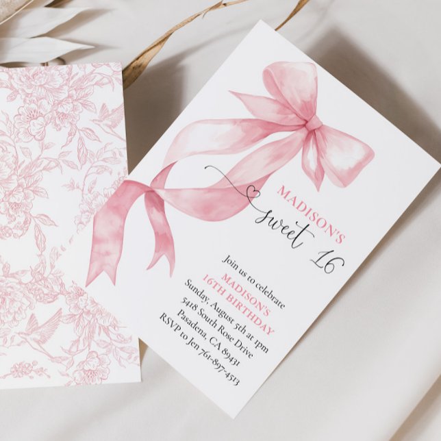 Invitación Coquette rosa Bow Sweet 16 cumpleaños (Subido por el creador)