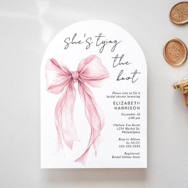Invitación Coquette rosa Bow Watercolor Arch Brillante Ducha (Subido por el creador)