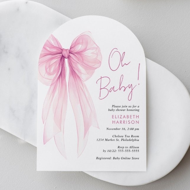 Invitación Coquette rosa Bow Watercolor Bebé Chica Ducha Arco (Celebrate the upcoming arrival of your baby girl with a coquette bow arch baby shower invitation)