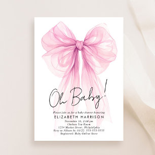 Invitación Coquette rosa Bow Watercolour Baby Shower