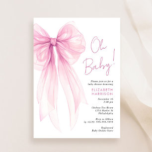 Invitación Coquette rosa Bow Watercolour Baby Shower