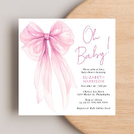 Invitación Coquette rosa Bow Watercolour Baby Shower