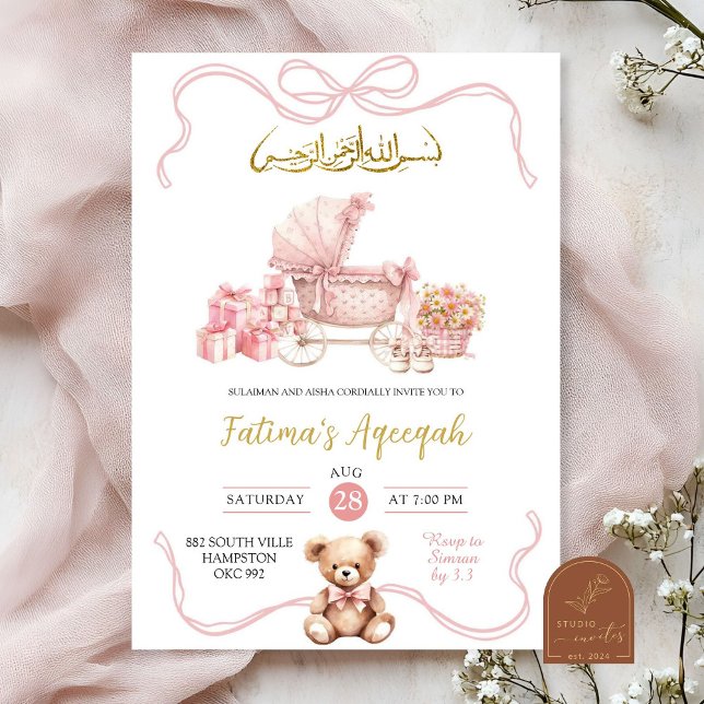Invitación Coquette rosa Carriage Chica islámico Baby Shower (Subido por el creador)