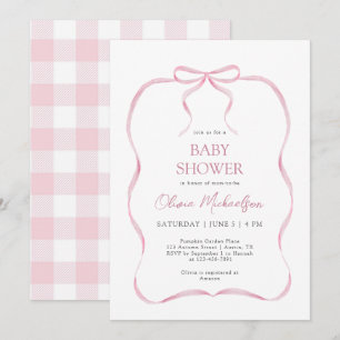 Invitación Coquette Rosa Cinta Bow Moderno Chica Baby Shower