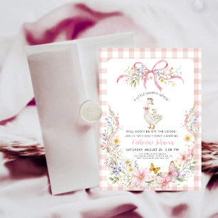 Invitación Coquette Rosa Cuadros Fiesta de Bebé Gallina Tonta