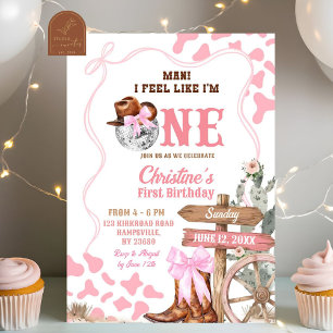 Invitación Coquette Rosa Disco Cowgirl Como un primer cumplea