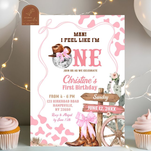 Invitación Coquette Rosa Disco Cowgirl Como un primer cumplea (Subido por el creador)