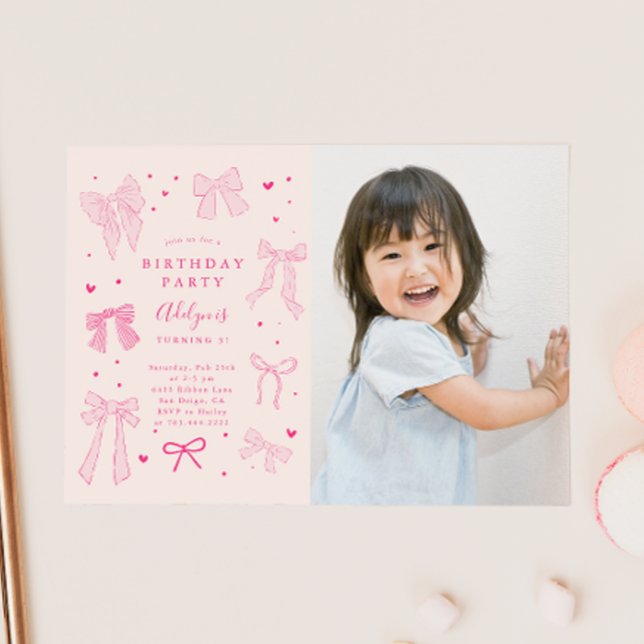 Invitación Coquette rosa dobla foto de la fiesta de cumpleaño (Subido por el creador)