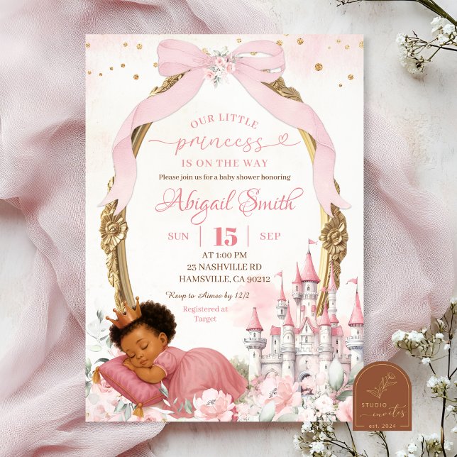 Invitación Coquette Rosa Fairytale Chica africana Baby Shower (Subido por el creador)