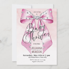 Invitación Coquette rosa moderna Bow Chica Baby Shower