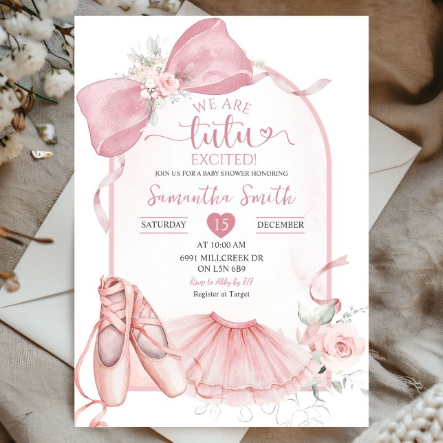 Invitación Coquette Rosa Tutu Emocionante Ballerina Baby Show (Subido por el creador)