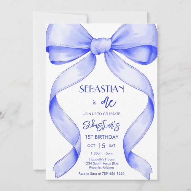 Invitación Coquette Royal Blue Bow Birthday Invitation (Anverso)
