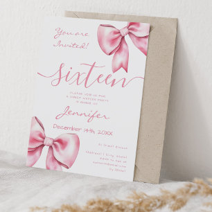 Invitación Coquette Rubor Pink Bow Sweet 16 Cumpleaños
