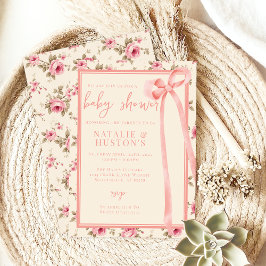 Invitación Coquette Rubor Pink Bow Whimsical Cute Baby Shower