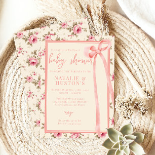 Invitación Coquette Rubor Pink Bow Whimsical Cute Baby Shower