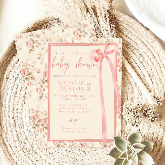Invitación Coquette Rubor Pink Bow Whimsical Cute Baby Shower (Subido por el creador)
