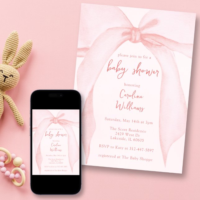 Invitación Coquette Rubor Pink Bow Whimsical Cute Baby Shower (Subido por el creador)