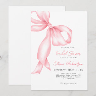 Invitación Coquette Rubor Pink Ribbon Bow Bridal Shower