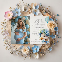 Invitación Coquette Silly Goose Blue Bow Boy Baby Shower
