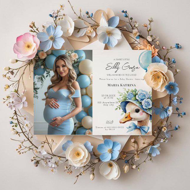 Invitación Coquette Silly Goose Blue Bow Boy Baby Shower (Subido por el creador)