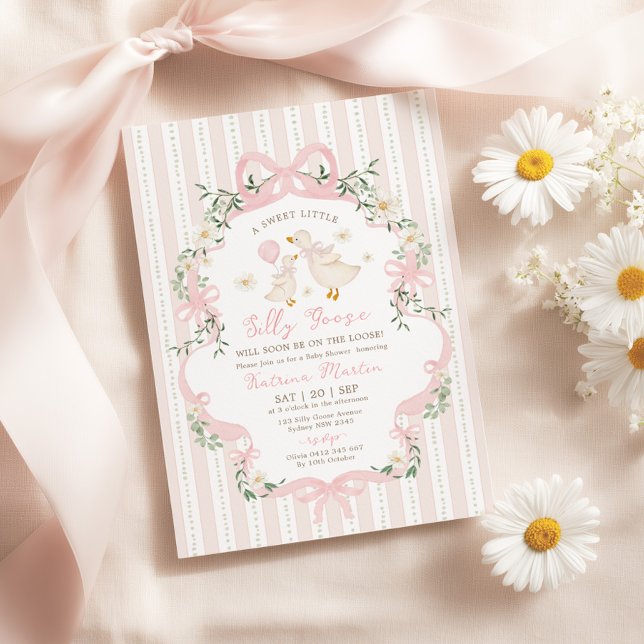 Invitación Coquette Silly Goose Pink Bow Girl Baby Shower (Subido por el creador)
