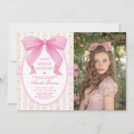 Invitación Coquette Sweet 16 Pink Bow Birthday Photo