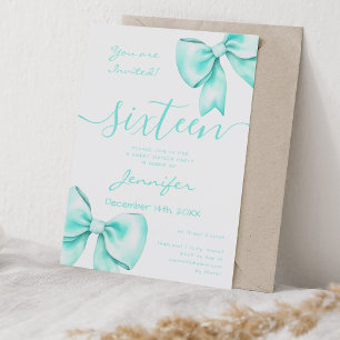 Invitación Coquette Turquoise Verde azulado Bow Sweet 16 Cump