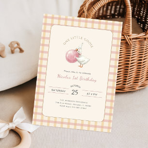 Invitación Coquette Un pequeño ganso lazo rosa Cumpleaños 1