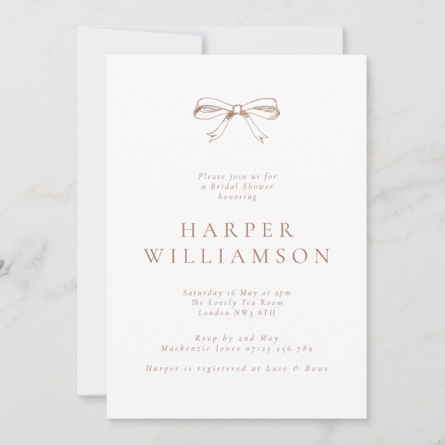Invitación Coquette Vintage Bow Mocha Bridal Shower (Anverso)