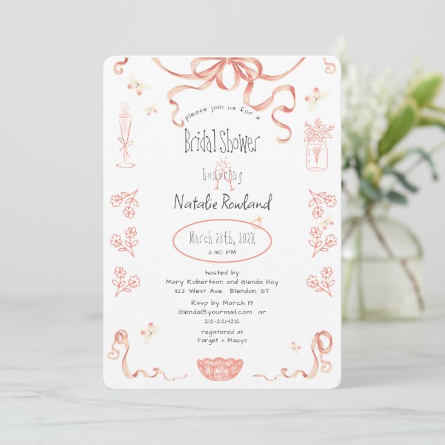 Invitación Coquette Vintage Cameo Bridal Shower (Anverso de pie)