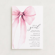 Coquette Watercolor Big Pink Bow Baby Shower