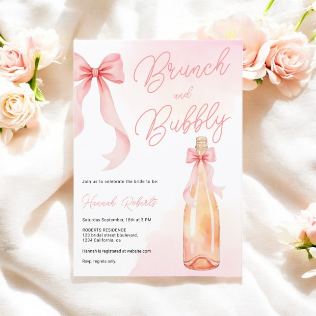 Invitación Coquette Watercolor Brunch Bubbly Bridal Shower (Coquette Watercolor Brunch Bubbly Bridal Shower Invitation)