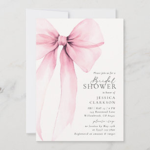 Invitación Coquette Watercolor Gran Ducha Británica Bow Rosa