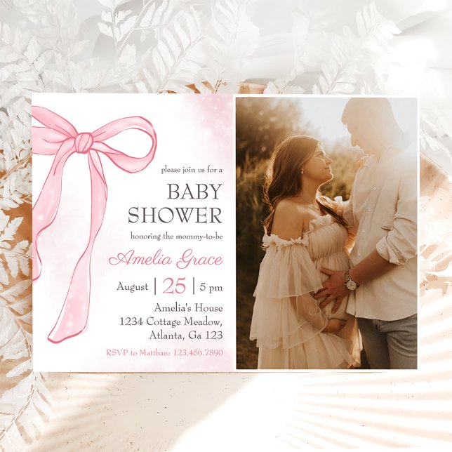 Invitación Coquette Watercolor Pink Cute Bow Baby Shower (Subido por el creador)