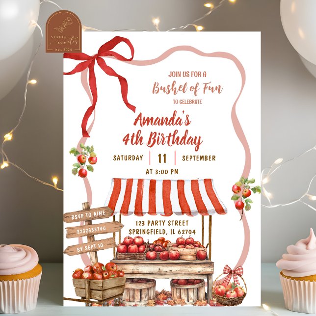 Invitación Coquette Wavy Bow Orchard Patch Chica Cumpleaños (Subido por el creador)