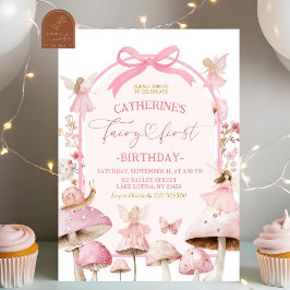 Invitación Coquette White and Pink Fairy First Birday