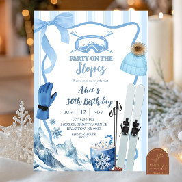 Invitación Coquette Winter Blue pastel Ski birthday