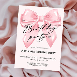 Invitación Coquettish Bow Pink Birthday Invitation