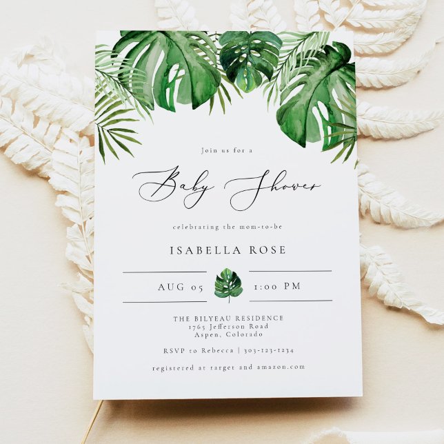 Invitación CORA Tropical Beach Palm Leaf Baby Shower (Subido por el creador)