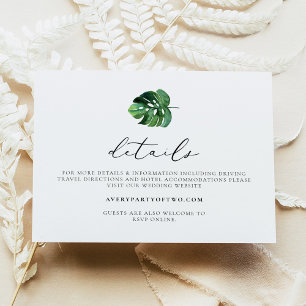Invitación CORA Tropical Beach Palm Leaf Detalles Insertar Ta