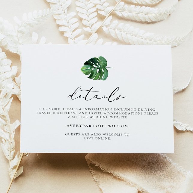 Invitación CORA Tropical Beach Palm Leaf Detalles Insertar Ta (Subido por el creador)