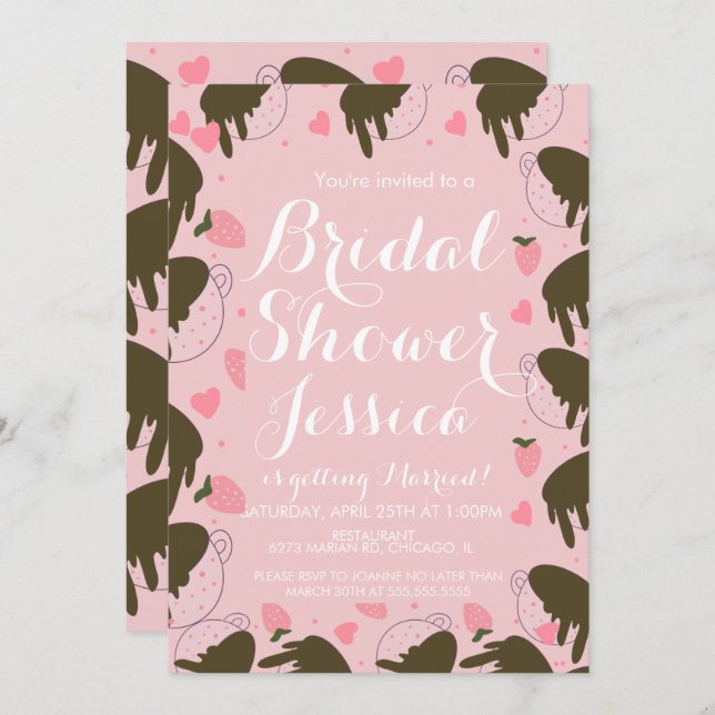 Invitación Coraçones de café goteando chocolate de fresa lind (Anverso / Reverso)