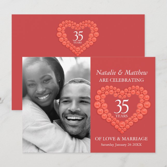 Invitación Coral 35º aniversario de bodas naranja (Anverso / Reverso)