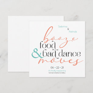 Invitación Coral Aqua Bebida Comida Malos Movimientos de Bail